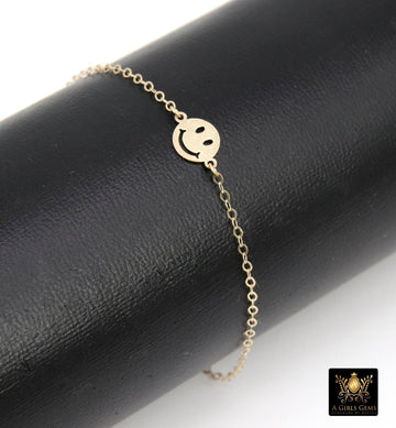 14 K Gold filled Happy Face Chain Bracelet, 925 Sterling Silver Smiley Face Bracelet